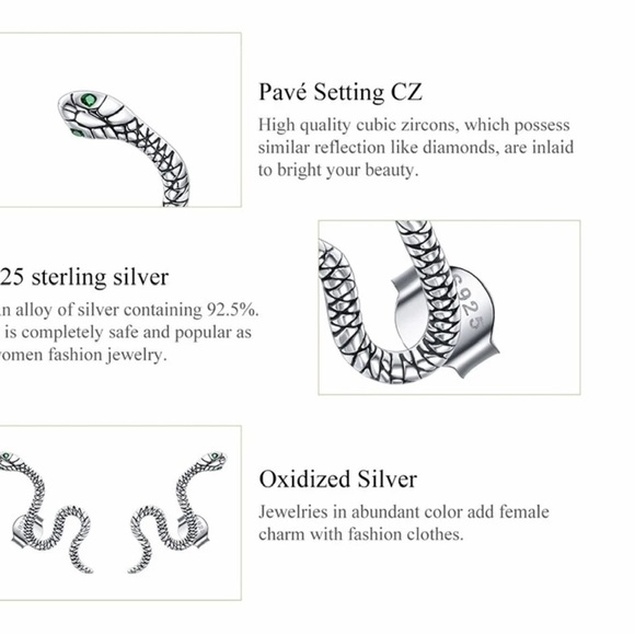 925 Sterling Silver Snake Studs Punk Earrings, Unisex Hypoallergenic Earrings - Picture 8 of 8
